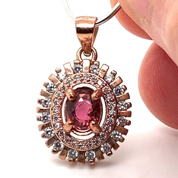 Rubellite 1.17ct Rose Gold Finish Solid 925 Sterling Silver Pendant